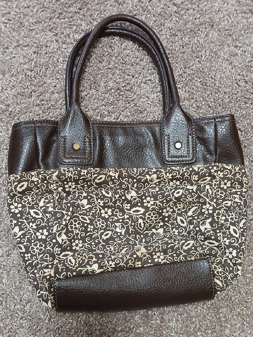 Y2K Tommy Hilfiger Brown and Cream Floral Canvas Tote - Picture 6 of 13